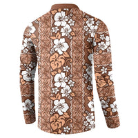 Hawaii Vintage Brown Hibiscus Tapa Pattern Button Sweatshirt