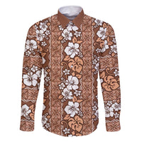 Hawaii Vintage Brown Hibiscus Tapa Pattern Family Matching Long Sleeve Bodycon Dress and Hawaiian Shirt