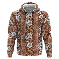Hawaii Vintage Brown Hibiscus Tapa Pattern Hoodie LT05 Pullover Hoodie Brown - Polynesian Pride