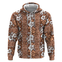 Hawaii Vintage Brown Hibiscus Tapa Pattern Hoodie LT05 Zip Hoodie Brown - Polynesian Pride