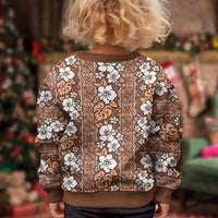 Hawaii Vintage Brown Hibiscus Tapa Pattern Kid Ugly Christmas Sweater