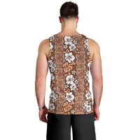 Hawaii Vintage Brown Hibiscus Tapa Pattern Men Tank Top