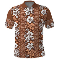 Hawaii Vintage Brown Hibiscus Tapa Pattern Polo Shirt