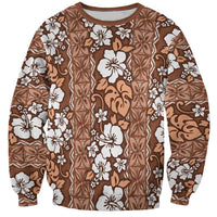 Hawaii Vintage Brown Hibiscus Tapa Pattern Sweatshirt