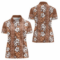 Hawaii Vintage Brown Hibiscus Tapa Pattern Women Polo Shirt