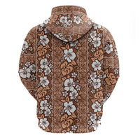 Hawaii Vintage Brown Hibiscus Tapa Pattern Zip Hoodie