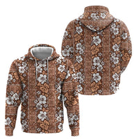 Hawaii Vintage Brown Hibiscus Tapa Pattern Zip Hoodie
