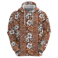Hawaii Vintage Brown Hibiscus Tapa Pattern Zip Hoodie