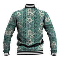 Hawaii Vintage Green Hibiscus Tapa Pattern Baseball Jacket