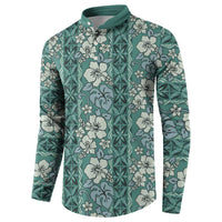 Hawaii Vintage Green Hibiscus Tapa Pattern Button Sweatshirt