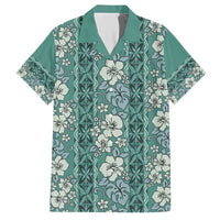 Hawaii Vintage Green Hibiscus Tapa Pattern Family Matching Short Sleeve Bodycon Dress and Hawaiian Shirt