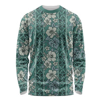 Hawaii Vintage Green Hibiscus Tapa Pattern Long Sleeve Shirt
