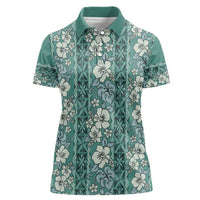 Hawaii Vintage Green Hibiscus Tapa Pattern Women Polo Shirt