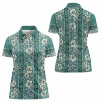 Hawaii Vintage Green Hibiscus Tapa Pattern Women Polo Shirt