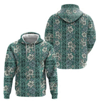 Hawaii Vintage Green Hibiscus Tapa Pattern Zip Hoodie
