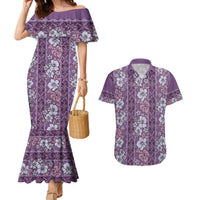 Hawaii Vintage Violet Hibiscus Tapa Pattern Couples Matching Mermaid Dress and Hawaiian Shirt LT05 Violet - Polynesian Pride