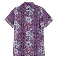 Hawaii Vintage Violet Hibiscus Tapa Pattern Family Matching Off The Shoulder Long Sleeve Dress and Hawaiian Shirt