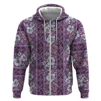 Hawaii Vintage Violet Hibiscus Tapa Pattern Hoodie LT05 Zip Hoodie Violet - Polynesian Pride