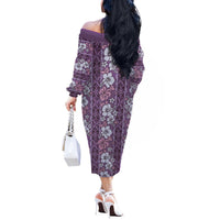 Hawaii Vintage Violet Hibiscus Tapa Pattern Off The Shoulder Long Sleeve Dress