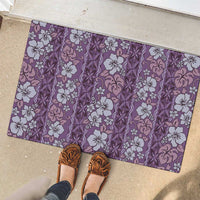 Hawaii Vintage Violet Hibiscus Tapa Pattern Rubber Doormat