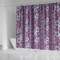 Hawaii Vintage Violet Hibiscus Tapa Pattern Shower Curtain