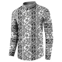 Hawaii Vintage Gray Hibiscus Tapa Pattern Button Sweatshirt