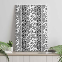 Hawaii Vintage Gray Hibiscus Tapa Pattern Canvas Wall Art