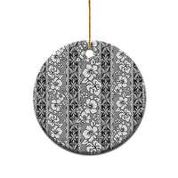 Hawaii Vintage Gray Hibiscus Tapa Pattern Ceramic Ornament