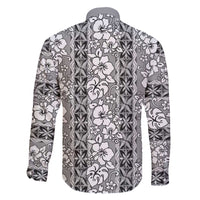 Hawaii Vintage Gray Hibiscus Tapa Pattern Family Matching Off Shoulder Short Dress and Hawaiian Shirt