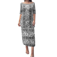 Hawaii Vintage Gray Hibiscus Tapa Pattern Family Matching Puletasi and Hawaiian Shirt