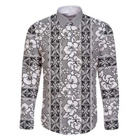 Hawaii Vintage Gray Hibiscus Tapa Pattern Family Matching Tank Maxi Dress and Hawaiian Shirt