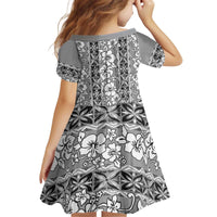 Hawaii Vintage Gray Hibiscus Tapa Pattern Kid Short Sleeve Dress
