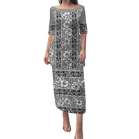 Hawaii Vintage Gray Hibiscus Tapa Pattern Puletasi