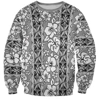 Hawaii Vintage Gray Hibiscus Tapa Pattern Sweatshirt