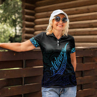 Aotearoa New Zealand Women Polo Shirt Koru Fern Blue Gradient LT05 - Polynesian Pride