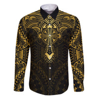 Personalized Polynesia Family Matching Short Sleeve Bodycon Dress and Hawaiian Shirt With Christian Cross LT05 Dad's Shirt - Long Sleeve Gold - Polynesian Pride