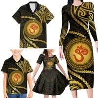Polynesia Family Matching Long Sleeve Bodycon Dress and Hawaiian Shirt With Hindu Om Symbol LT05 - Polynesian Pride
