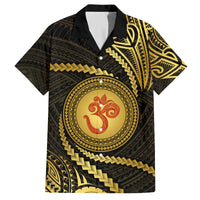 Polynesia Family Matching Tank Maxi Dress and Hawaiian Shirt With Hindu Om Symbol LT05 Dad's Shirt - Short Sleeve Gold - Polynesian Pride