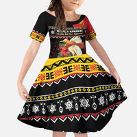 Papua New Guinea Christmas Family Matching Tank Maxi Dress and Hawaiian Shirt Bird Of Paradise Hamamas Krismas LT05 Daughter's Dress Black - Polynesian Pride