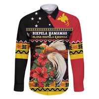 Papua New Guinea Christmas Family Matching Tank Maxi Dress and Hawaiian Shirt Bird Of Paradise Hamamas Krismas LT05 Dad's Shirt - Long Sleeve Black - Polynesian Pride