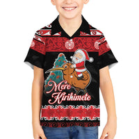 New Zealand Christmas Family Matching Tank Maxi Dress and Hawaiian Shirt Funny Santa Riding Kiwi Meri Kirihimete LT05 Son's Shirt Black - Polynesian Pride