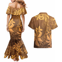 Tiare Tahiti Couples Matching Mermaid Dress and Hawaiian Shirt Brown Polynesia Motifs - Polynesian Pride