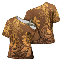 Tiare Tahiti Cross Shoulder Shirt Brown Polynesia Motifs - Polynesian Pride