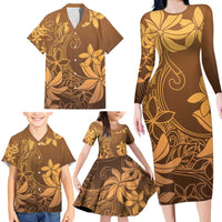 Tiare Tahiti Family Matching Long Sleeve Bodycon Dress and Hawaiian Shirt Brown Polynesia Motifs - Polynesian Pride