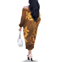 Tiare Tahiti Family Matching Off The Shoulder Long Sleeve Dress and Hawaiian Shirt Brown Polynesia Motifs - Polynesian Pride
