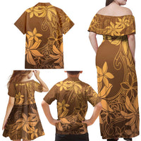 Tiare Tahiti Family Matching Off Shoulder Maxi Dress and Hawaiian Shirt Brown Polynesia Motifs - Polynesian Pride