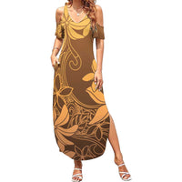 Tiare Tahiti Family Matching Summer Maxi Dress and Hawaiian Shirt Brown Polynesia Motifs - Polynesian Pride