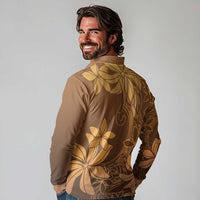 Tiare Tahiti Long Sleeve Polo Shirt Brown Polynesia Motifs - Polynesian Pride