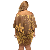 Tiare Tahiti Off Shoulder Short Dress Brown Polynesia Motifs LT05 - Polynesian Pride