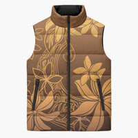 Tiare Tahiti Sleeveless Puffer Jacket Brown Polynesia Motifs - Polynesian Pride